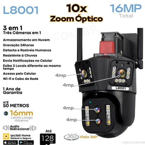 4K Security Camera with 3 Lenses
