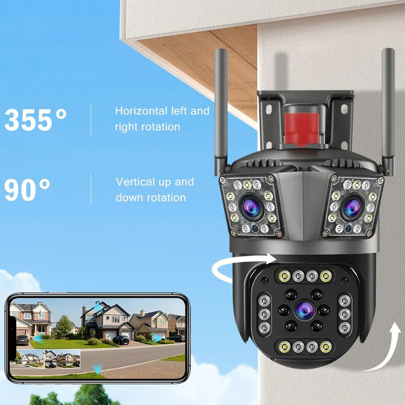4K Security Camera with 3 Lenses